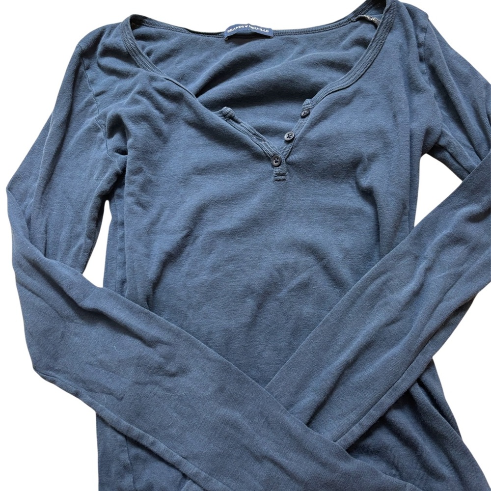 Brandy Melville Blue Fitted Long Sleeve Zelly Top